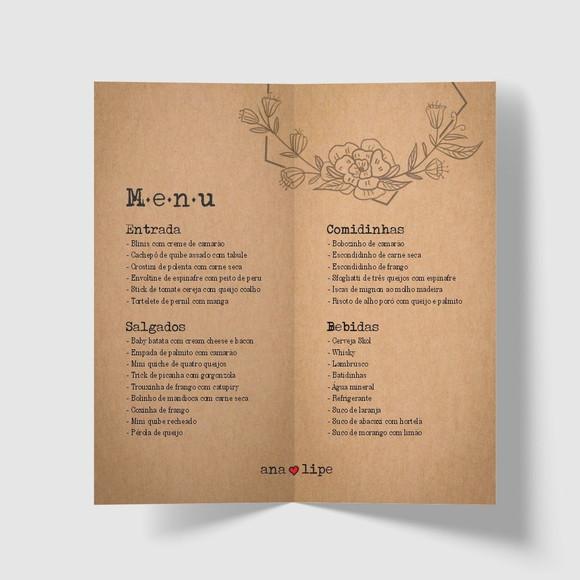 Cardápio / Menu Personalizado Casamento e Festas