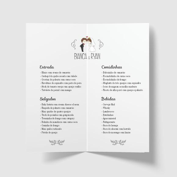 Cardápio / Menu Personalizado Casamento e Festas