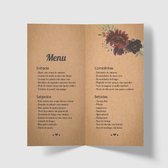 Cardápio / Menu Personalizado Casamento e Festas