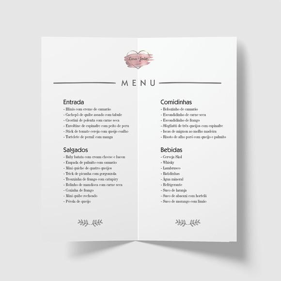 Cardápio / Menu Personalizado Casamento e Festas
