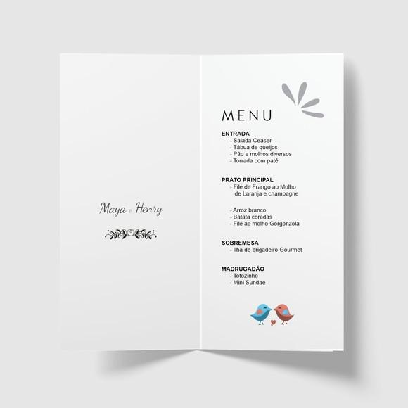 Cardápio / Menu Personalizado Casamento e Festas
