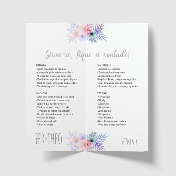 Cardápio / Menu Personalizado Casamento e Festas