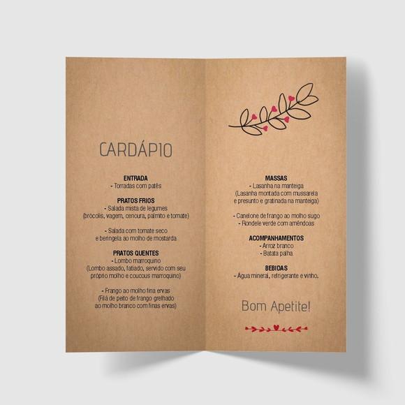 Cardápio / Menu Personalizado Casamento e Festas