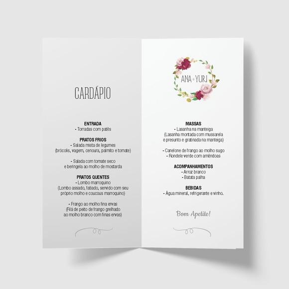 Cardápio / Menu Personalizado Casamento e Festas