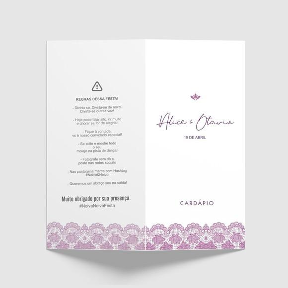Cardápio / Menu Personalizado Casamento e Festas