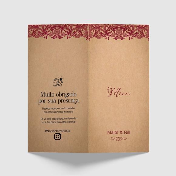 Cardápio / Menu Personalizado Casamento e Festas