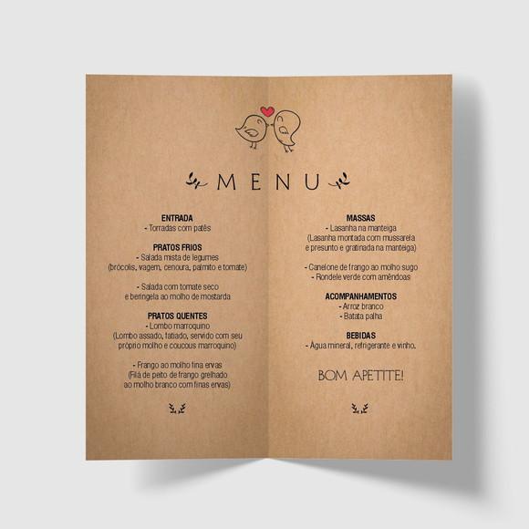 Cardápio / Menu Personalizado Casamento e Festas