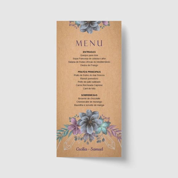 Cardápio / Menu personalizado casamento e festas 10cm x 21cm