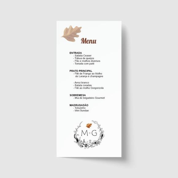 Cardápio / Menu personalizado casamento e festas 10cm x 21cm