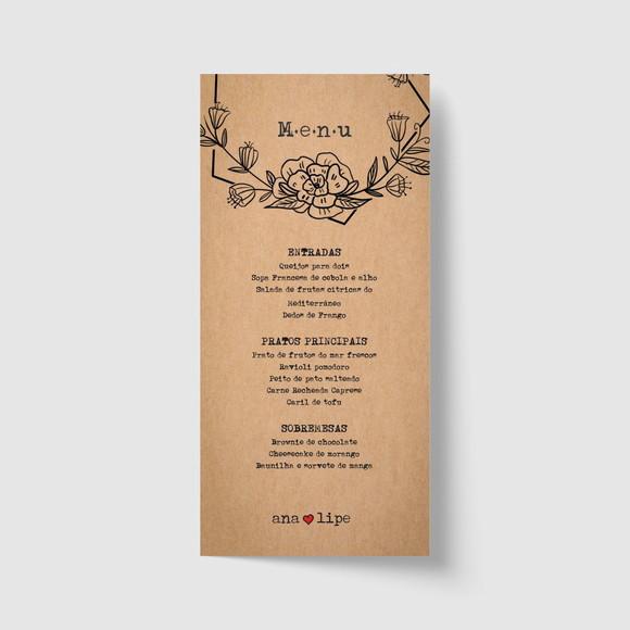 Cardápio / Menu personalizado casamento e festas 10cm x 21cm