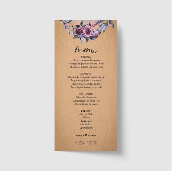 Cardápio / Menu personalizado casamento e festas 10cm x 21cm