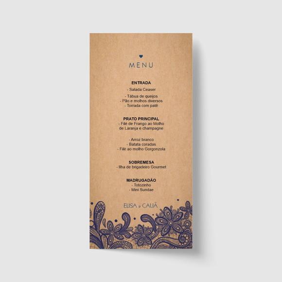 Cardápio / Menu personalizado casamento e festas 10cm x 21cm