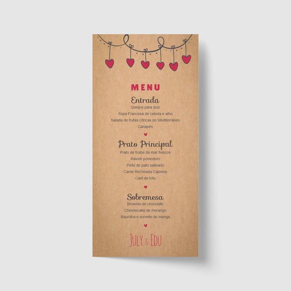 Cardápio / Menu personalizado casamento e festas 10cm x 21cm