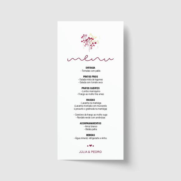 Cardápio / Menu personalizado casamento e festas 10cm x 21cm
