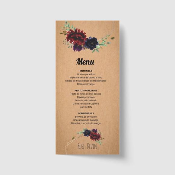 Cardápio / Menu personalizado casamento e festas 10cm x 21cm