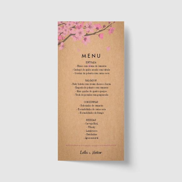 Cardápio / Menu personalizado casamento e festas 10cm x 21cm