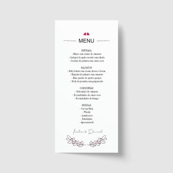 Cardápio / Menu personalizado casamento e festas 10cm x 21cm