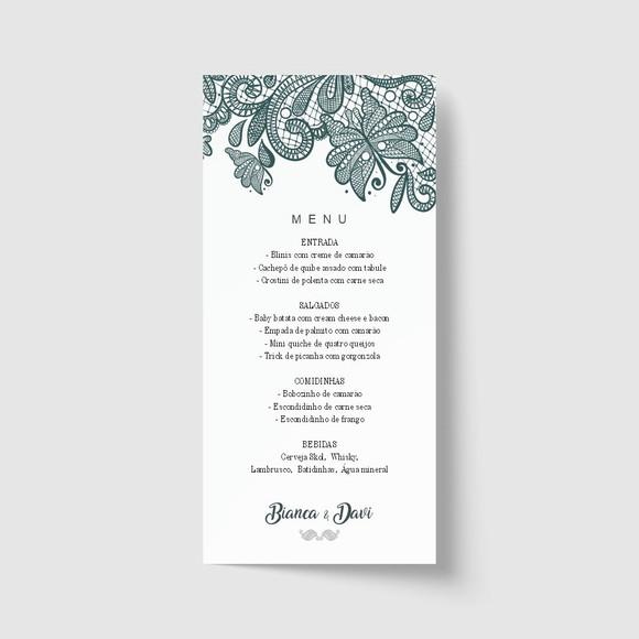 Cardápio / Menu personalizado casamento e festas 10cm x 21cm