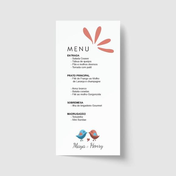 Cardápio / Menu personalizado casamento e festas 10cm x 21cm