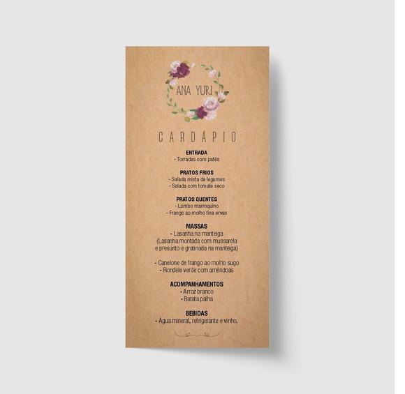 Cardápio / Menu personalizado casamento e festas 10cm x 21cm