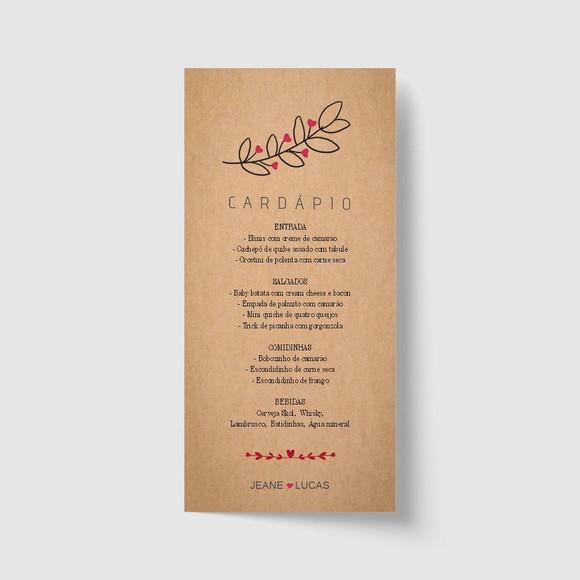 Cardápio / Menu personalizado casamento e festas 10cm x 21cm