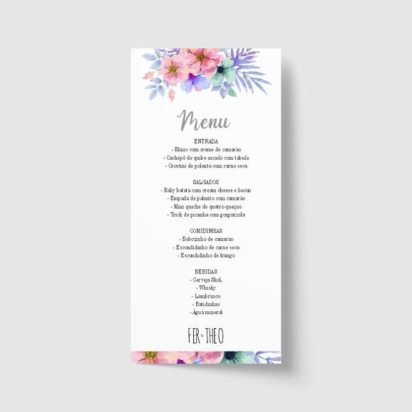 Cardápio / Menu personalizado casamento e festas 10cm x 21cm