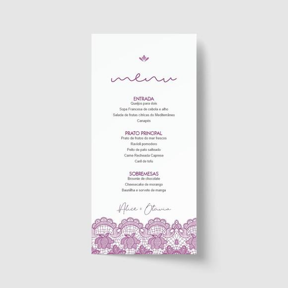 Cardápio / Menu personalizado casamento e festas 10cm x 21cm
