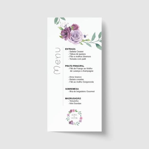 Cardápio / Menu personalizado casamento e festas 10cm x 21cm