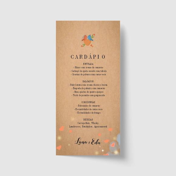 Cardápio / Menu personalizado casamento e festas 10cm x 21cm