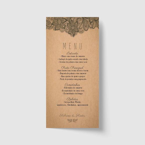 Cardápio / Menu personalizado casamento e festas 10cm x 21cm