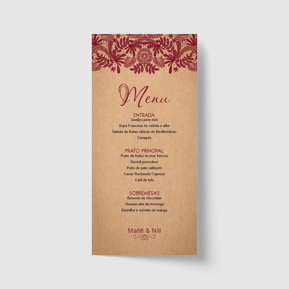Cardápio / Menu personalizado casamento e festas 10cm x 21cm