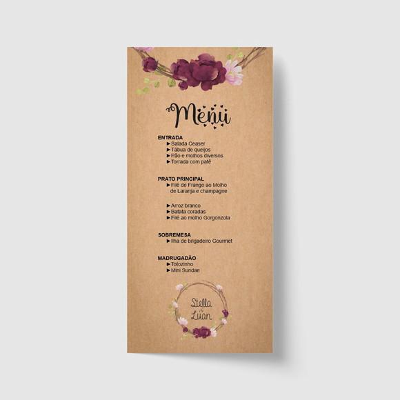 Cardápio / Menu Personalizado Casamento e Festas 10cm x 21cm