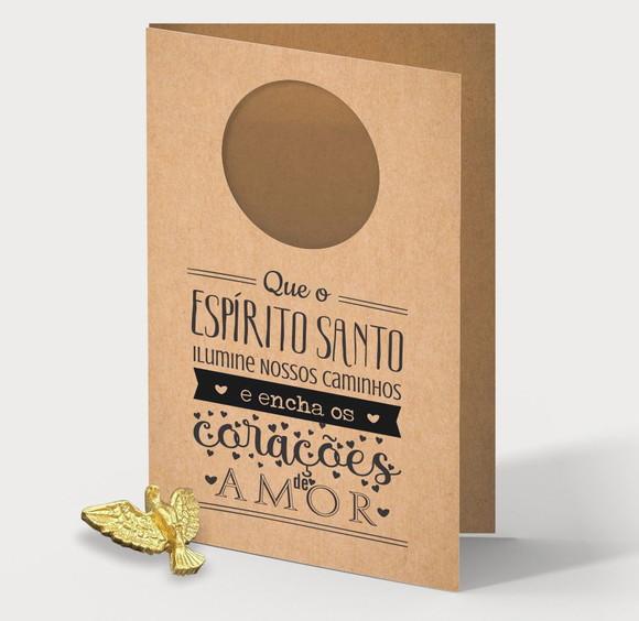 Cartão Batismo Person. c/ Aplique Divino Espírito Santo Ouro