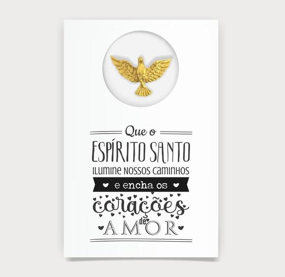 Cartão Batismo Person. c/ Aplique Divino Espírito Santo Ouro