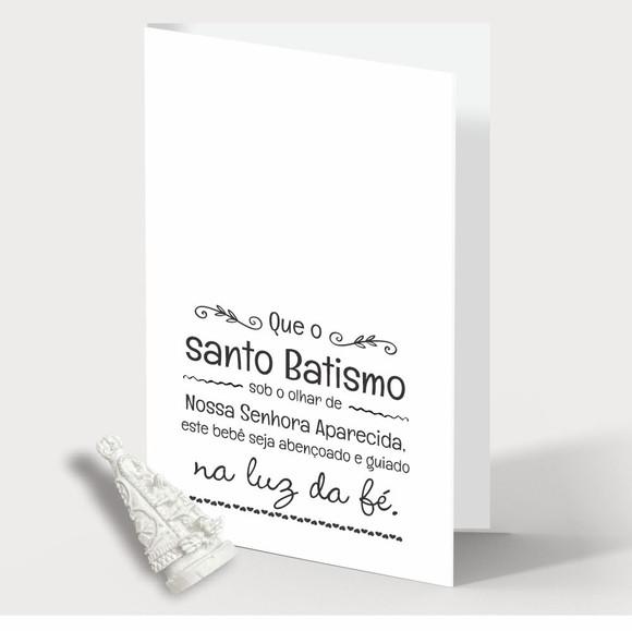 Cartão Batismo Person. c/ Aplique Nossa Senhora Aparecida