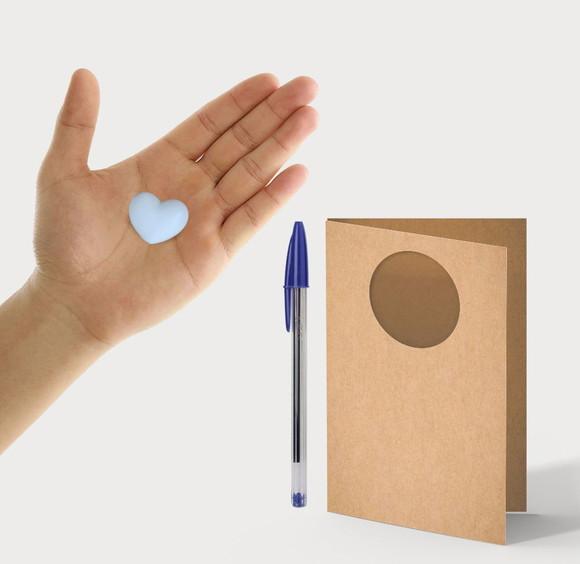 Cartão Batismo Personalizado c/ Aplique Mini Coração Azul.