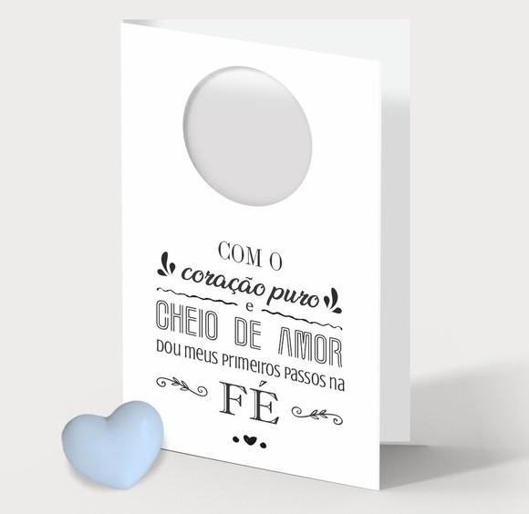 Cartão Batismo Personalizado c/ Aplique Mini Coração Azul.