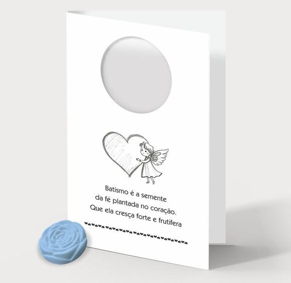 Cartão Batismo Personalizado c/ Aplique Mini Flor Azul.