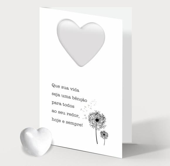 Cartão Batismo Personalizado c/ Aplique Mini Coração Branco.