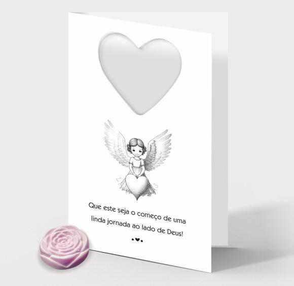 Cartão Batismo Personalizado c/ Aplique Mini Flor Rosa.
