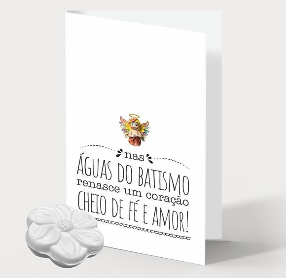 Cartão Batismo Personalizado c/ Aplique Sabonete Flor.