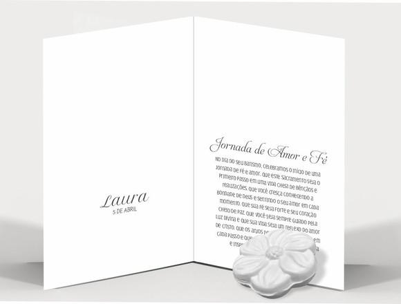 Cartão Batismo Personalizado c/ Aplique Sabonete Flor.