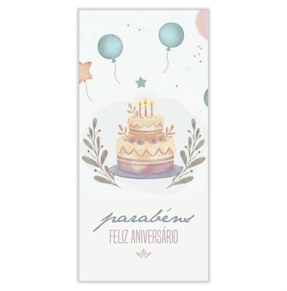 Cartão de Aniversário Personalizado. 10x21cm. Pct. c/ 12un