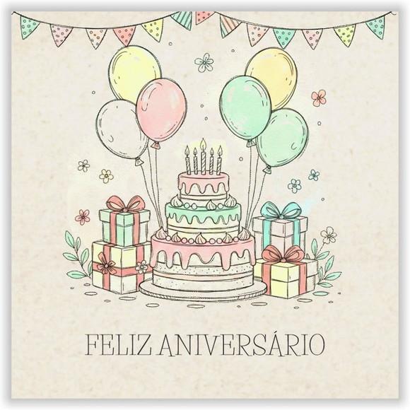 Cartão de Aniversário Personalizado. 15x15cm. Pct. c/ 12un