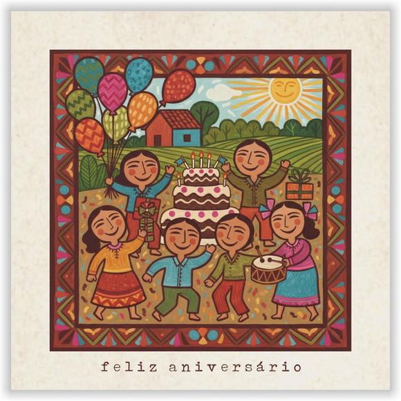 Cartão de Aniversário Personalizado. 15x15cm. Pct. c/ 12un