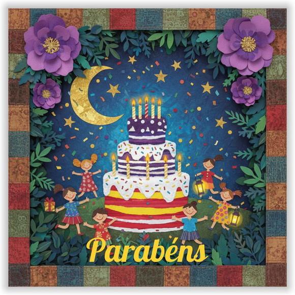 Cartão de Aniversário Personalizado. 15x15cm. Pct. c/ 12un