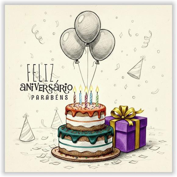 Cartão de Aniversário Personalizado. 15x15cm. Pct. c/ 12un