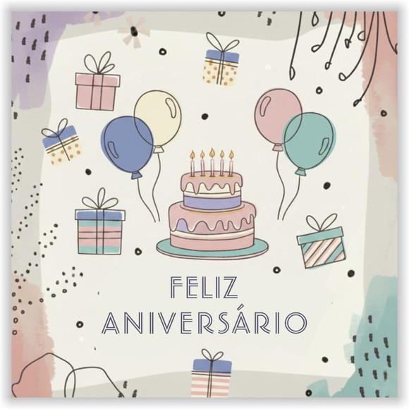 Cartão de Aniversário Personalizado. 15x15cm. Pct. c/ 12un