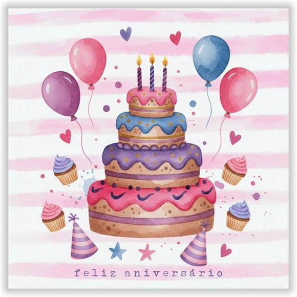 Cartão de Aniversário Personalizado. 15x15cm. Pct. c/ 12un