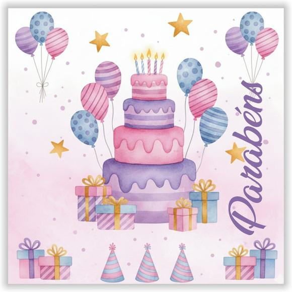 Cartão de Aniversário Personalizado. 15x15cm. Pct. c/ 12un